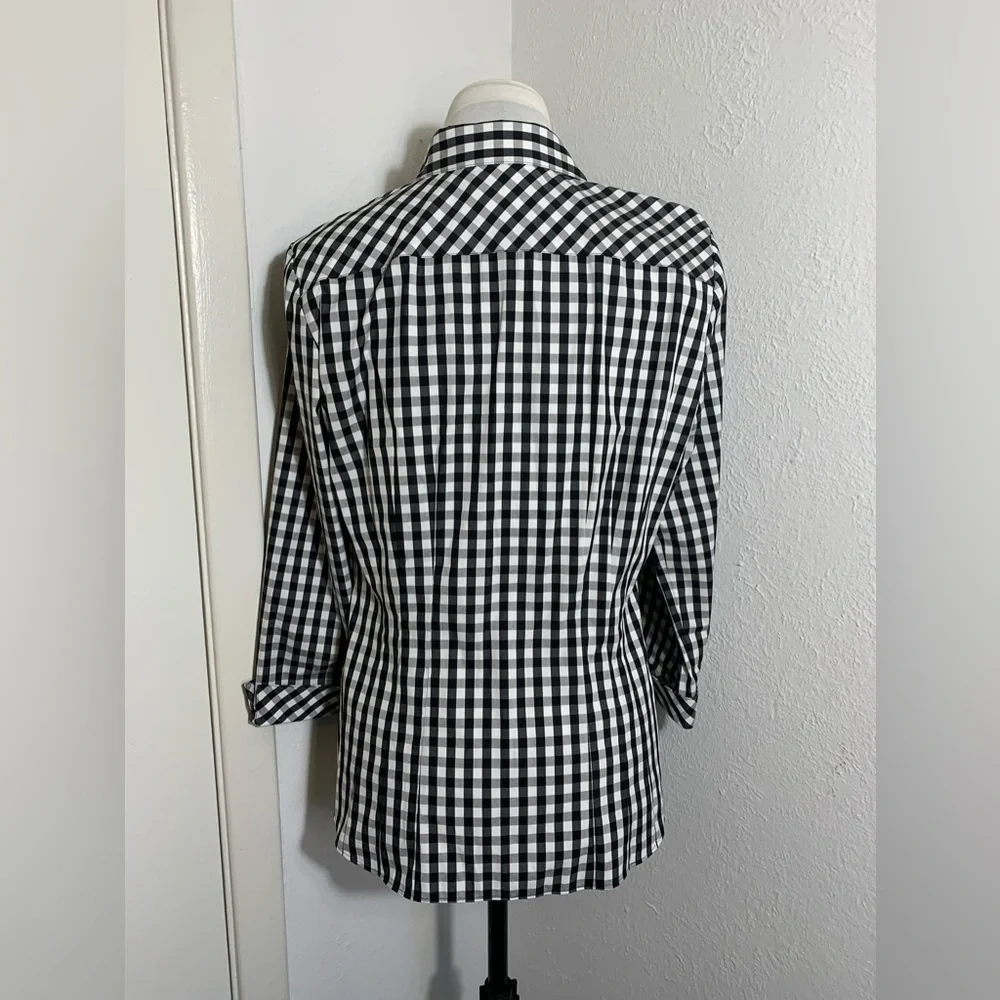 Lafayette 148, 3/4 sleeve button down black and white checkered gingham 8 - Picture 6 of 7